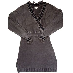Promesa Womens Long Sleeve Distressed Knit Sweater Dress-Dark Green-Size Small-G
